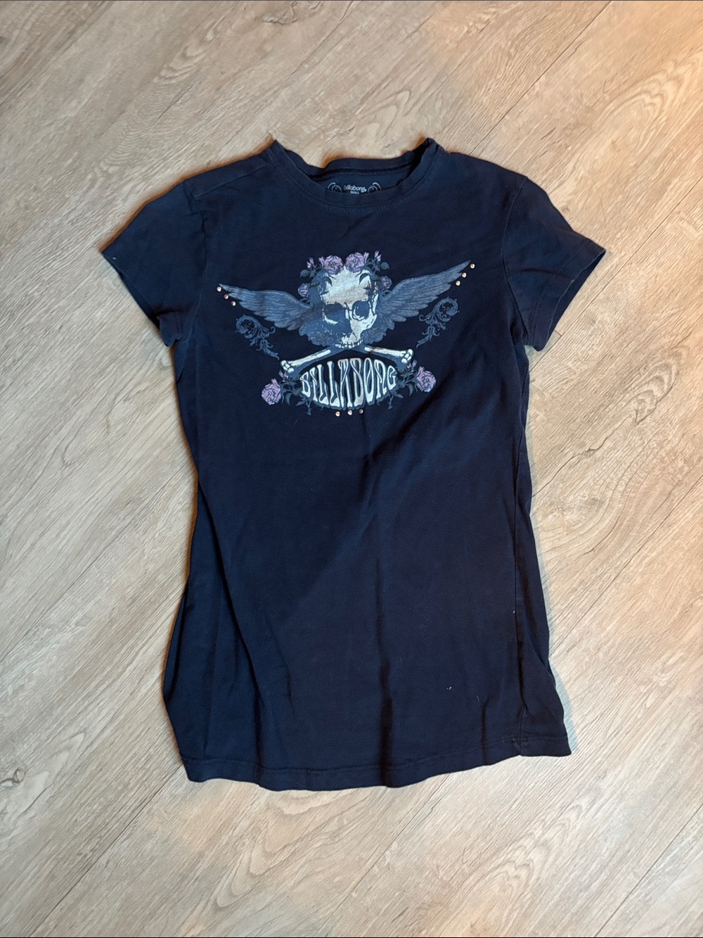 Billabong Blue Short-Sleeve Graphic Tee with Floral Skull